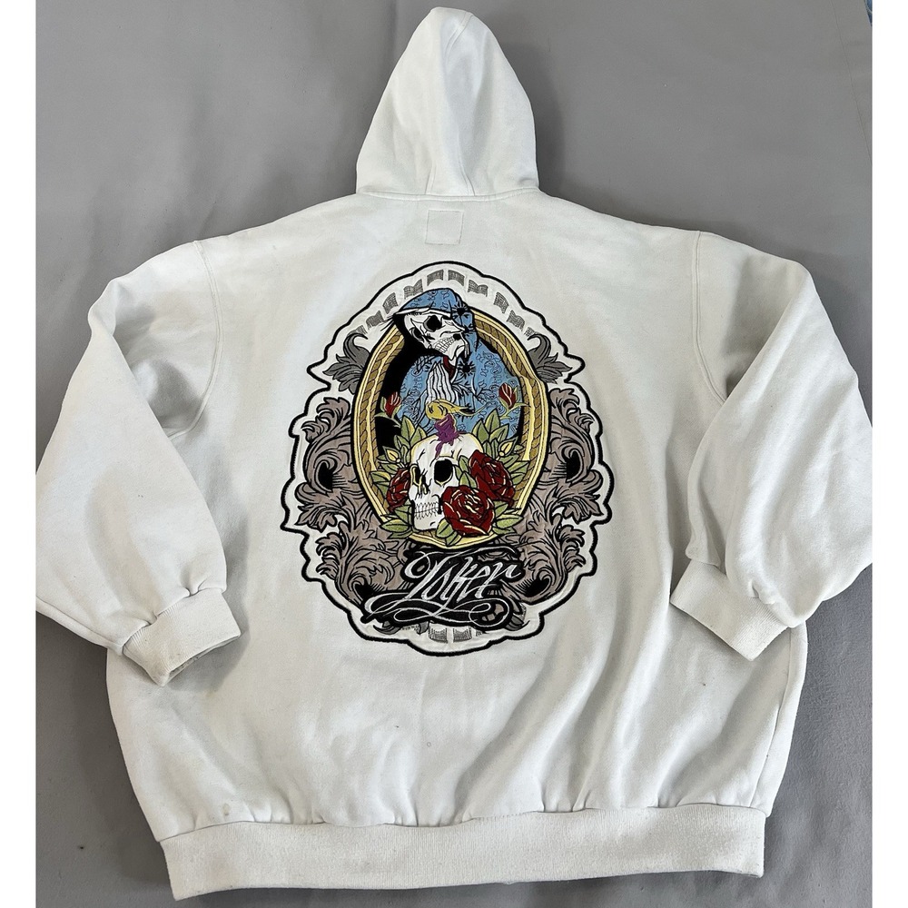 Vintage Joker Brand Jacket Hoodie Sweatshirt‎ White Embroidered Sz XL Y2K